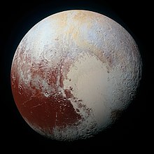 Colorized photo of the planet Pluto