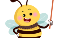 Cartoon image of a bee standing up looking like it's making a point while teaching a class (holding a stick in its "hand").